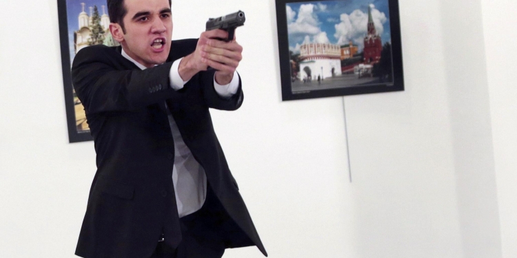 A moment of shooting Russian Ambassador to Turkey Andrei Karlov