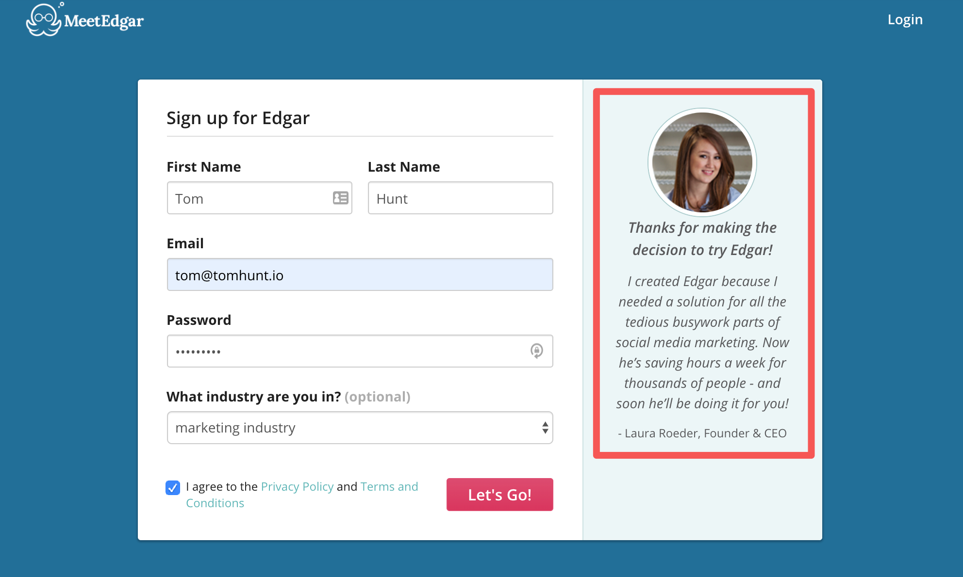 edgar sign up page