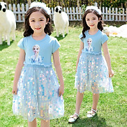 Váy công chúa bé gái cộc tay 1-9 tuổi hình elsa Chân váy đính kim sa