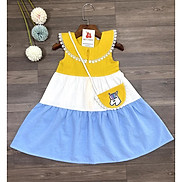 Đầm bé gái,váy trẻ em phối 3 màu vải Linen cao cấp kèm túi siêu xinh cho