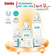 Combo 3 bình sữa Pur Comfort Feeder 60ml 120ml 250ml, cổ thường