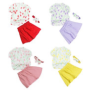 Set linen áo hoa tulip kèm băng đô và chân váy xoè cho bé gái 0.5