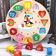 Đồ chơi đồng hồ gỗ thông minh cho bé học số, hình khối, xem giờ và màu sắc