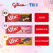 Combo 5 thanh cocola Glico Alfie Mix vị 3 Chocolate -1 Strawberry -1 Peanut