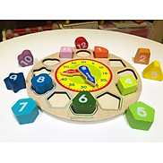 Đồ chơi gỗ thông minh đồng hồ học số nhận hình khối và giờ mẫu lớn cho bé