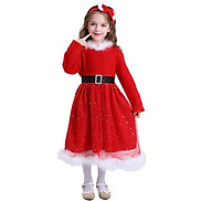 Váy Noel nhung công chúa màu đỏ đô kèm bờm cho bé chơi Giáng Sinh