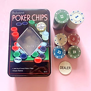 Bộ Phỉnh 100 Chip Poker Có Số Hộp Sắt Cao Cấp Texas Hold em Blackjack Full