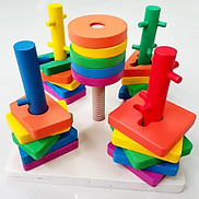 Đồ chơi thả 5 hình khối bằng gỗ nhiều màu cho bé 2 tuổi phát triển vận