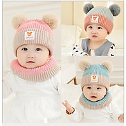 Mũ len KÈM khăn ống  có 2 quả bông  mẫu cực đẹp cực dày cực ấm cho bé hót