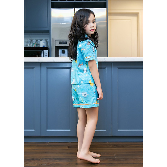 Bộ mặc nhà pijama bé gái màu xanh họa tiết hình thú - ảnh sản phẩm 4