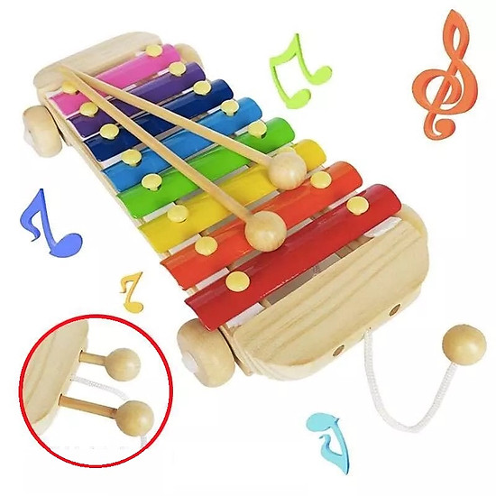 Đồ chơi xe kéo đàn bằng gỗ 8 nốt cho bé chơi nhạc và phát triển trí tuệ - ảnh sản phẩm 2