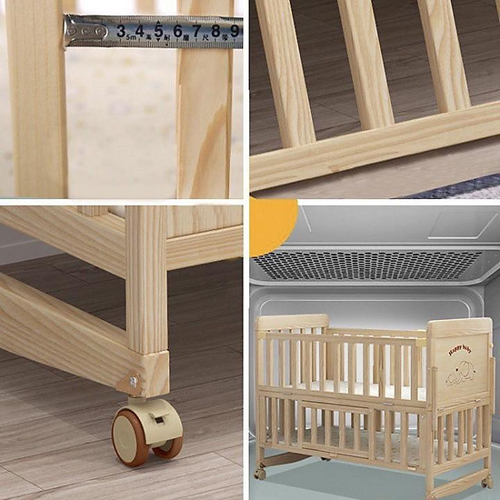 Giường cũi đa năng cho bé, cũi gỗ trẻ em 2 tầng, gỗ thông, có bánh xe - ảnh sản phẩm 4