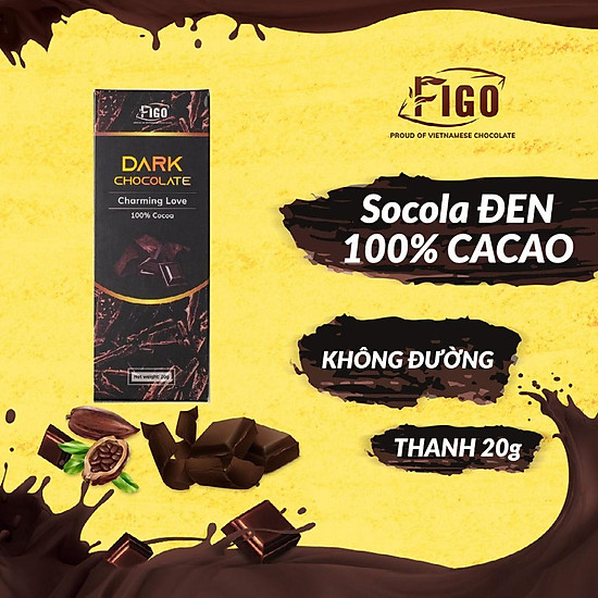 Dark chocolate 100% cacao nguyên chất không đường 20gram figo viet nam - ảnh sản phẩm 1