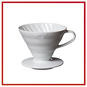 Phễu lọc cà phê Hario V60 sứ trắng 1-2 cups (size 01)1-2 cups (size 01) và 3-4 cups (size 02)