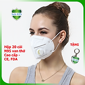 Hộp 20 cái Khẩu trang N95 Pro Mask, có van thở, kháng khuẩn, chống bụi siêu mịn PM2.5, màu trắng - ISO13485, CE, FDA - xuất khẩu Châu Âu , Mỹ Tặng móc treo khóa mica