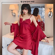 Váy Ngủ Lụa Kèm Áo Choàng Ngủ Lụa Cao Cấp CÓ MÚT NGỰC MÀU ĐỎ SUNSHINE MNT560 thumbnail