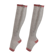 Compression Zip Up Socks Open-Toe Zipper Leg Support Knee Stocking Gray S M thumbnail