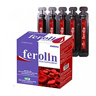 Thực phẩm bảo vệ sức khỏe FEROLIN hộp 20 ống Bổ sung Sắt dạng phức hợp Sắt III và Vitamin B12 cùng với Inulin chống táo bón cho người sử dụng. Sản phẩm dạng ống uống, thơm ngon dễ uống thumbnail