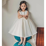 Đầm công chúa satin trắng đính nơ to sau lưng cho bé từ 1 - 12 tuổi thumbnail