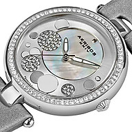 Akribos Sunray Diamond Dial Women s Watch - Mother of Pearl Center and Crystal Filled Circle On a Leather Strap - AK434 thumbnail