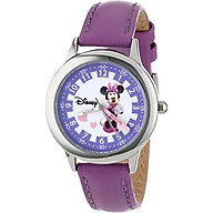 Disney Kids W000039 Minnie Mouse Time Teacher Stainless Steel Watch with Purple Leather Band thumbnail
