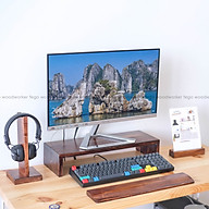 Bộ 3 Phụ kiện Kệ máy tính để màn hình, Kê tay bàn phím, Giá treo tai nghe bằng gỗ tự nhiên FEGO màu nâu Rustic Hàng Chính Hãng thumbnail