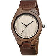 CUCOL Men s Walnut Wood Cowhide Leather Strap Watch Wooden Case Analog Quartz Wristwatch thumbnail