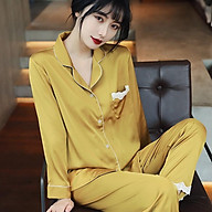 Pijama- Bộ Ngủ lụa cao cấp quý phái áo quần dài màu xanh đỏ vàng LDD00 thumbnail