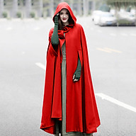 Casual Women Winter Cloak Hooded Sleeveless Button Closure Long Cape Costume Cosplay Outerwear thumbnail