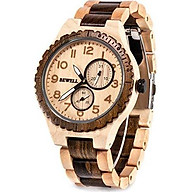 BEWELL Mens Wooden Watch Quartz Date Display Luminous Analog Wood Wristwatch for Men W154A (Maple and Black Sandalwood) thumbnail