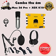Bộ Combo livestream Max 26 Pro + Sound card XOX K10 jubilee - Kèm full phụ kiện kẹp micro, màng lọc, tai nghe chụp tai - Thu âm, livestream, karaoke online chuyên nghiệp trên cả điện thoại lẫn máy tính - Hàng chính hãng thumbnail