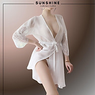 Áo choàng kimono Voan lụa phối ren cao cấp SUNSHINE LUBREX-LUBO Màu Trắng TINH KHÔI thumbnail