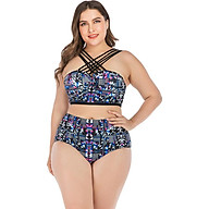 Women Plus Size Tankini Printed Strappy High Waist Swimwear Bikini Top Bottom Lady Swimsuit Beach Swimming Suit thumbnail