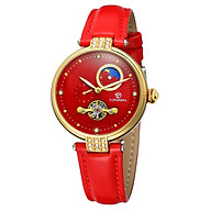 FORSINING Women s Automatic Mechanical Watch with Leather Strap Hollow-out Design Luminous Display Wristwatch for Women thumbnail