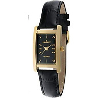 Peugeot Women s Classy 14K Gold Plated H Rectangle Case Black Leather Band Dress Watch 3007BK thumbnail