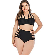 Women Tankini Halter Top High Waist Hollow-out Bikini Swimwear Lady Underwire Padded Bra Plus Size Swimsuit Beach Suit thumbnail