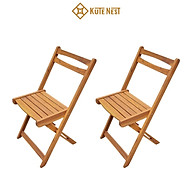 [Kute Nest] Bộ 2 ghế gỗ tràm gấp gọn dùng cho ban công, sân vườn Hai kiểu dáng chân thẳng hoặc chân cong màu nâu vàng KT dài (38 44) x rộng 31 x cao (45 81) cm thumbnail