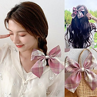 Kẹp tóc Hàn Quốc, kẹp nơ vải to bản họa tiết caro tiểu thư ngọt ngào KT34 thumbnail