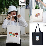 Túi tote đeo vai đeo chéo, túi vải canvas phom đứng,vải bố Hàn Quốc có khóa kéo thời trang COVI màu mộc, đen T5 thumbnail