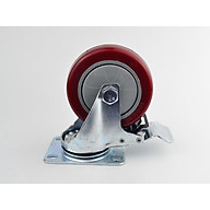 Bánh xe đẩy mặt đế xoay càng sắt mạ kền tải trọng 50kg lốp nhựa TPR đỏ mận rộng 32mm 75mm có khóa thumbnail