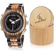 BOBO BIRD Wooden Watches Dual Display Quartz Watch for Men LED Digital Army Military Sport Wristwatch (Zebra Wood) thumbnail