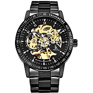 IK Men s Watch Skeleton Automatic Mechanical Wristwatch, Silver Golden Dial Tachymeter Black Stainless Steel Casual Steampunk Watch thumbnail