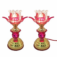 Bộ 2 đèn thờ hoa sen đỏ pha lê thân cao 23cm VDN07 thumbnail