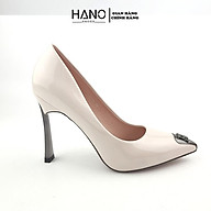 HANO - Giày nữ cao cấp gót tráng gương 9p mũi kim loại đính đá thumbnail