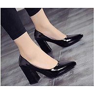 Giày cao gót nữ da bóng đế vuông 7cm dáng basic hàng VNXK da mềm êm chân -HC01 thumbnail