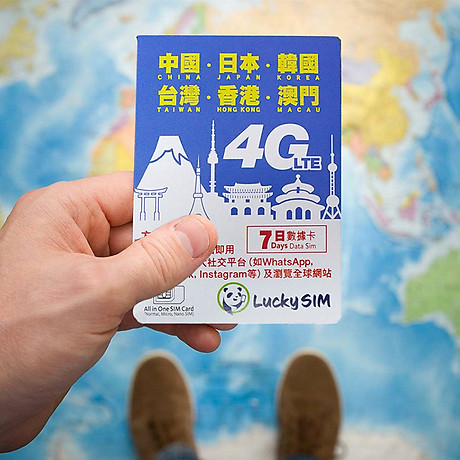 Sim du lịch 6 nước Trung Quốc, Nhật Bản, Hàn Quốc, Đài Loan, Hồng Kông 4GB tốc độ cao 7 ngày Lucky SIM 5