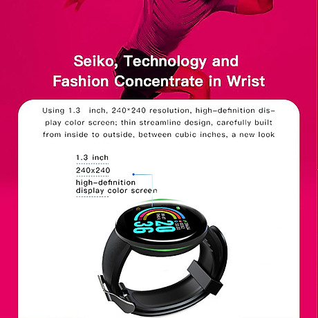 D18 1.3-inch hd color touchscreen smart bracelet pedometer heart rate blood pressure notifications reminder smartwatch 2