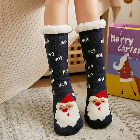 Women Slipper Socks Santa Deer Thick Fleece Lining Knit Animal Anti-slip Christmas Stockings Warm Cozy Fuzzy Home Socks 1