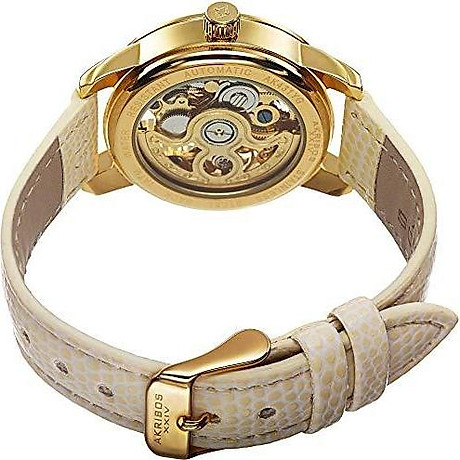 Akribos xxiv women s skeleton automatic watch - stainless steel see-through face and leather dress band watch - ak431 4