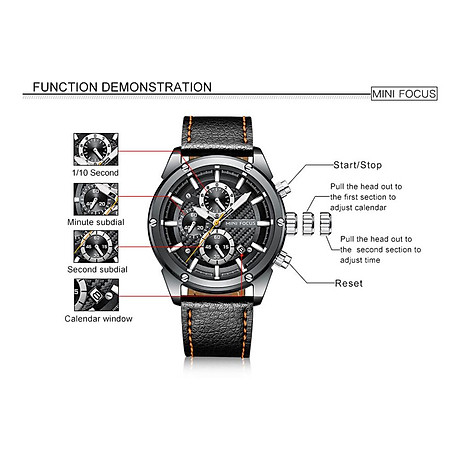 Đồng hồ đeo tay mini focus mf0161g quartz dành cho nam thể thao đơn giản ba mặt số phụ lịch hiển thị phút thứ hai - màu nâu 6